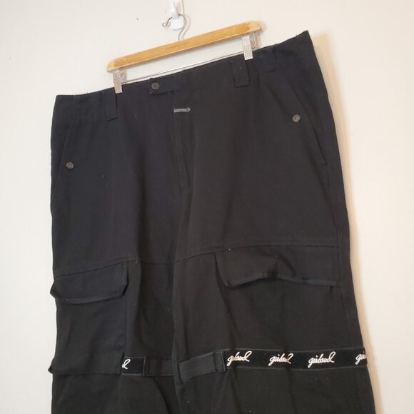 Y2K Marithe Francois Girbaud Strap Baggy Wide Cargo Jeans Black Size 40 - Picture 3 of 7